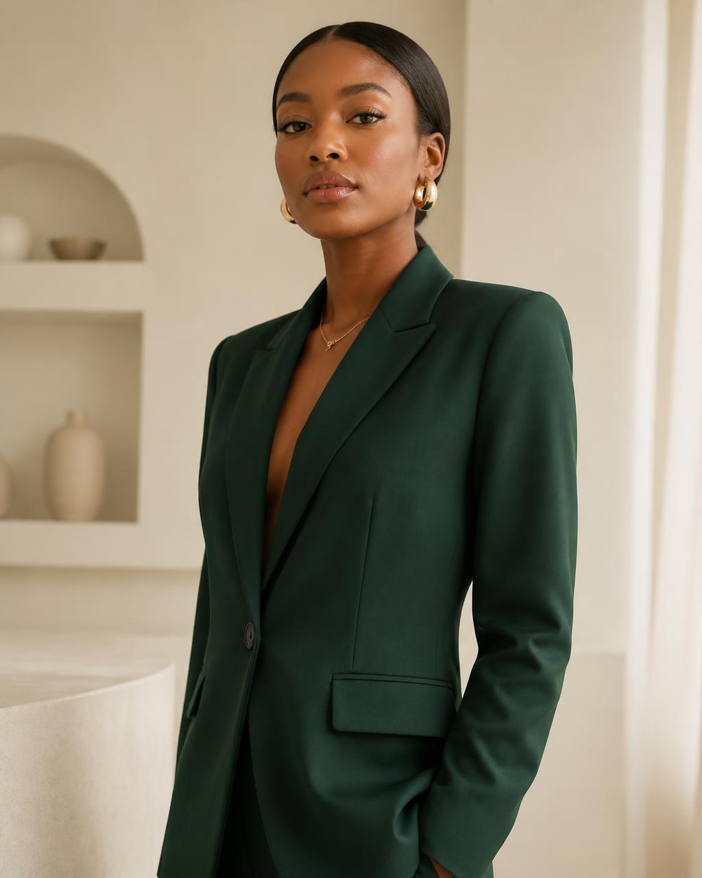 Woman entrepreneur in a white blazer